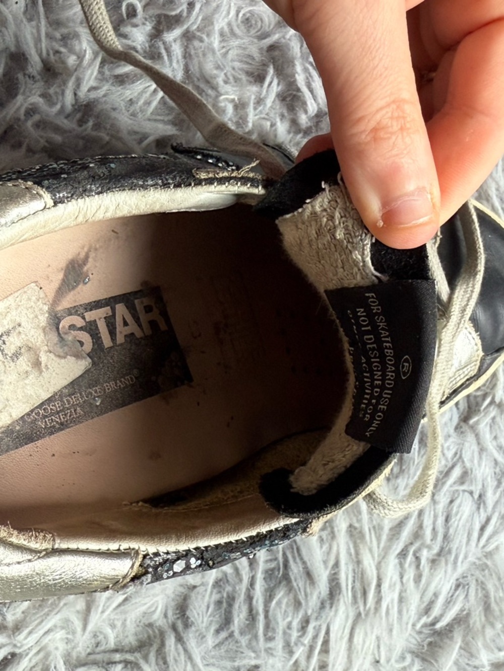Golden Goose Navy and Silver Glitter Sneakers - Picture 9 of 11